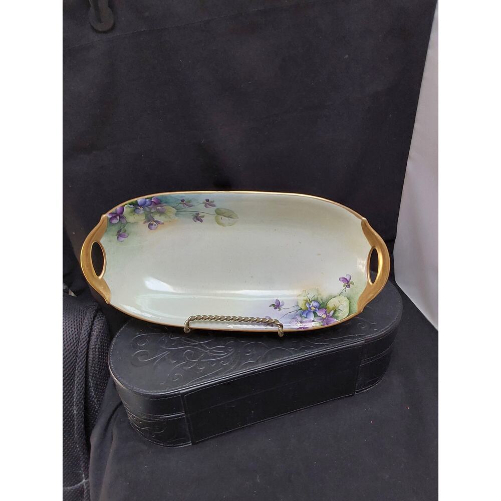 Bavarian purple pansies and heavy gold Celery tray tab handle
